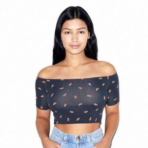American Apparel Off Shoulder Rainbow Crop Top